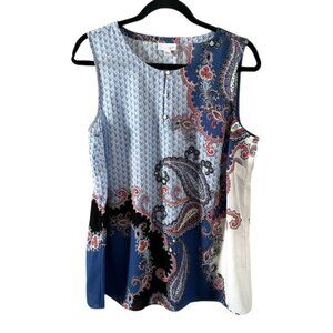 J. Jill Paisley Tank Top Blouse Sz Medium Blue Red